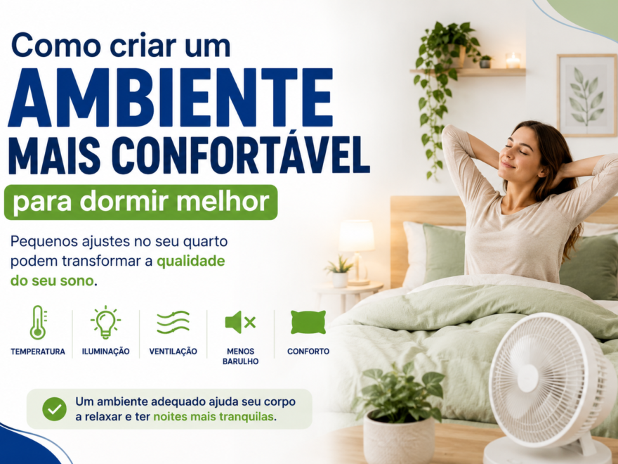 Quarto confortável e aconchegante com iluminação suave, ventilação adequada e ambiente relaxante para dormir melhor