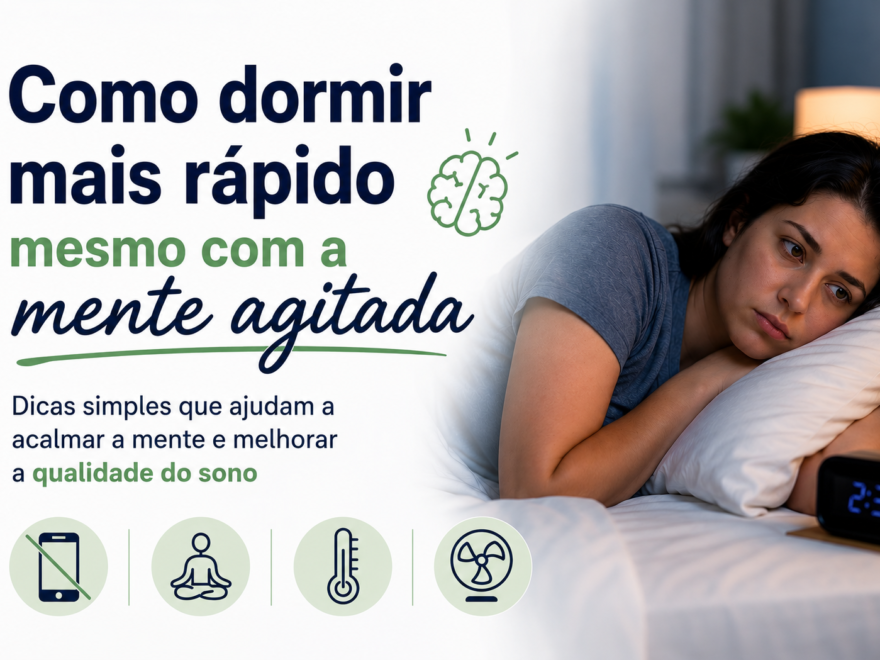 Mulher com dificuldade para dormir durante a noite com dicas para acalmar a mente e dormir mais rápido